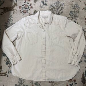 Ann Taylor Loft IVORY Long Sleeve Cotton Overshirt Shacket - Women's Sz L